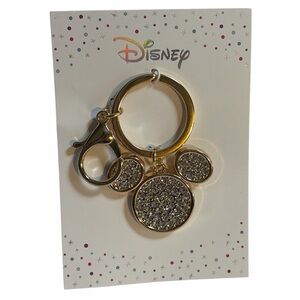 New Disney Mickey Mouse Crystal Keychain Gold Rhinestone Bag Charm Sparkly Bling